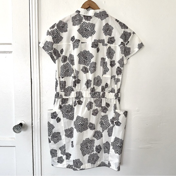 SUNO Mini Dress Geometric Print Black White Poplin Cotton Size 4 - Picture 3 of 5